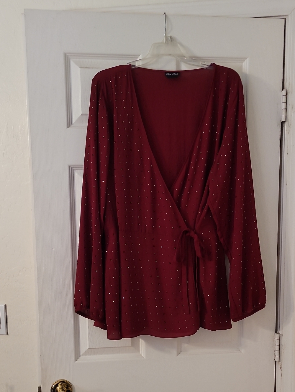 City Chic Wine Red Wrap Blouse with Stud Detail